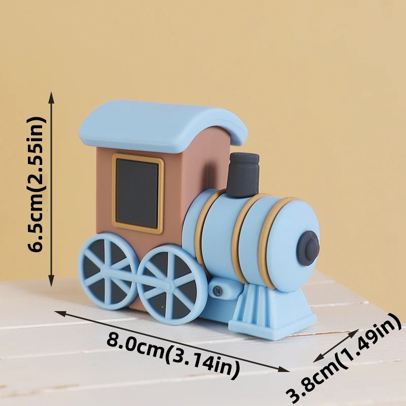 Blue Train Cake Topper Locomotive Cake Decoration Soft Rubber Red Blue Gray Macaron Small Train for Kids Happy Birthday Supplies