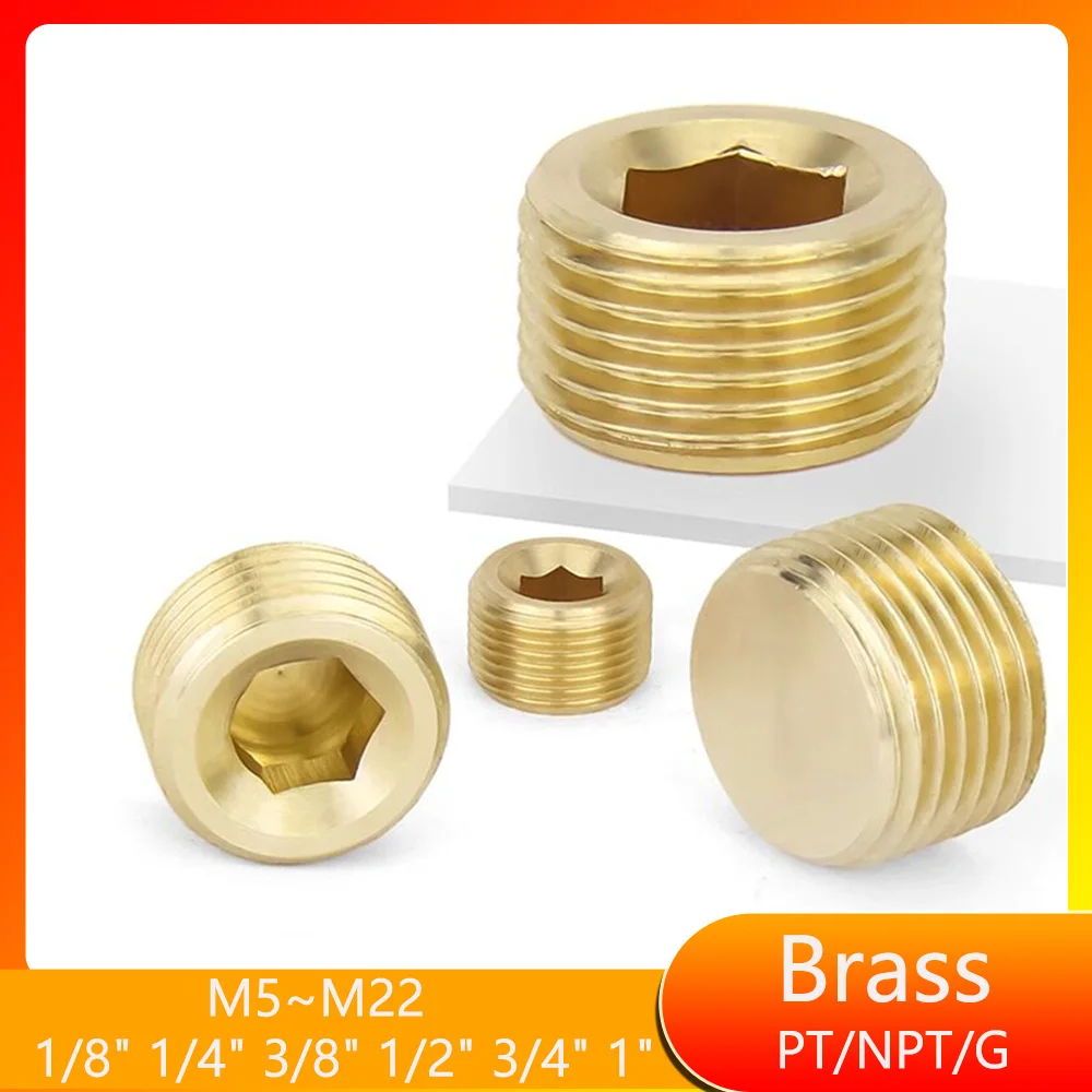 Brass End Cap Plug Fitting Male Thread Countersunk End Plug Coupler Connector Adapter M5~M22 1/8
