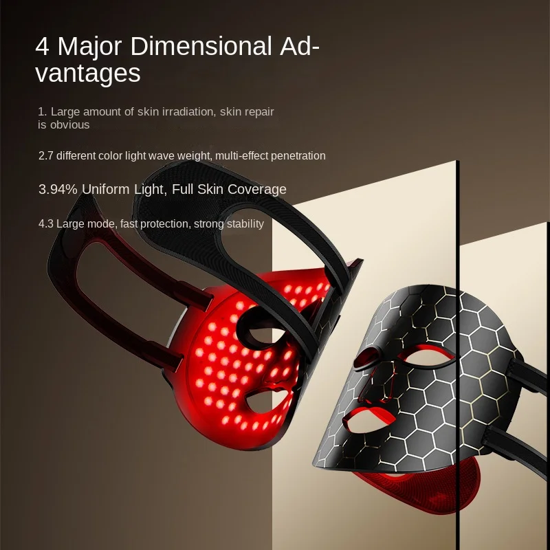 หน้ากากแสงโฟตอน LED สีแดงและสีน้ำเงินสำหรับรักษาสิว ขนาดใหญ่ อุปกรณ์เสริมความงามสำหรับใช้ในบ้าน อุปกรณ์อิเล็กทรอนิกส์เพื่อการดูแลความงาม