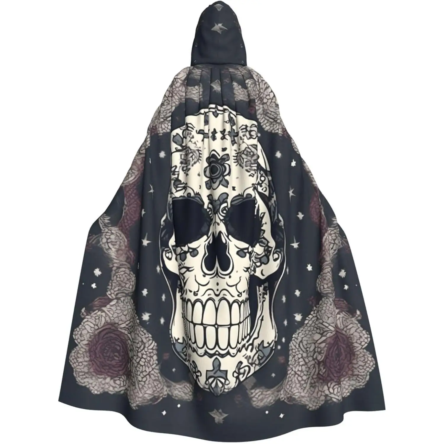 

Skull Yoga And Flower Print Adults Hooded Cloak With Halloween Christmas Witch Cape Robe Costume Party