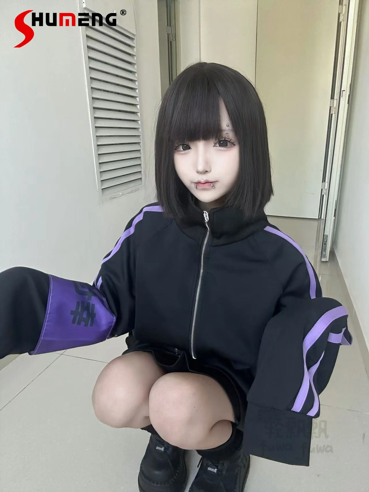 

Японские студенческие комплекты брюк, спортивная одежда, новая осенняя мода, черный, фиолетовый, с длинным рукавом, свободное пальто, верхние брюки, повседневная одежда