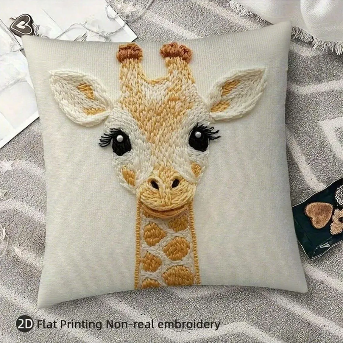 VIKAMA Simulation Embroidered Giraffe Pillow Case 2D Printed Cure Is Animal Style Children's Room Living Room Sofa Pillow Case