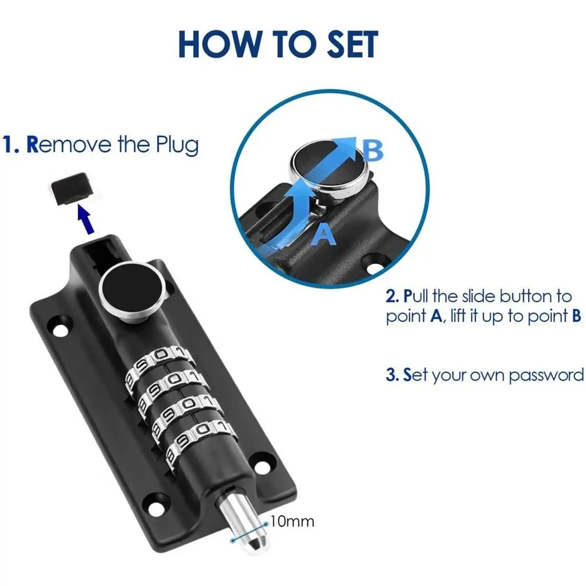 Combination Locking Bolt 4 Digit,Sliding Bolts- Weatherproof, Lockable Padbolt for Gate, Shed, Garage
