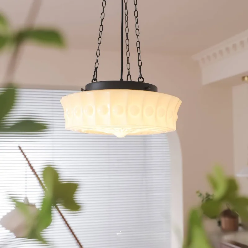 

French Retro Bedroom Pendant Light Restaurant Study Balcony Aisle Cream Style Ceiling Lamp Medieval Glass Home Lighting Fixtures