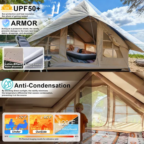 Imagen 2 del producto 10' x 13' Rainfly se adapta a 6-8 personas, tienda de supervivencia impermeable y ultraligera, toldo, tela parasol, fácil instalación para acampar