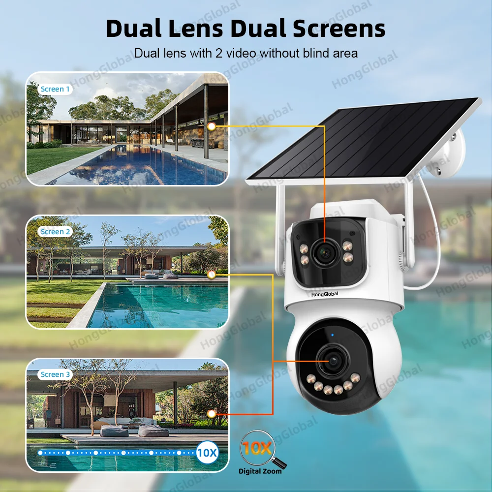 Cámara de seguridad de Metal Icsee 8MP 4K visión nocturna a todo Color WiFi 4G AOV cámara CCTV PTZ Solar de seguridad de doble lente inalámbrica para exteriores