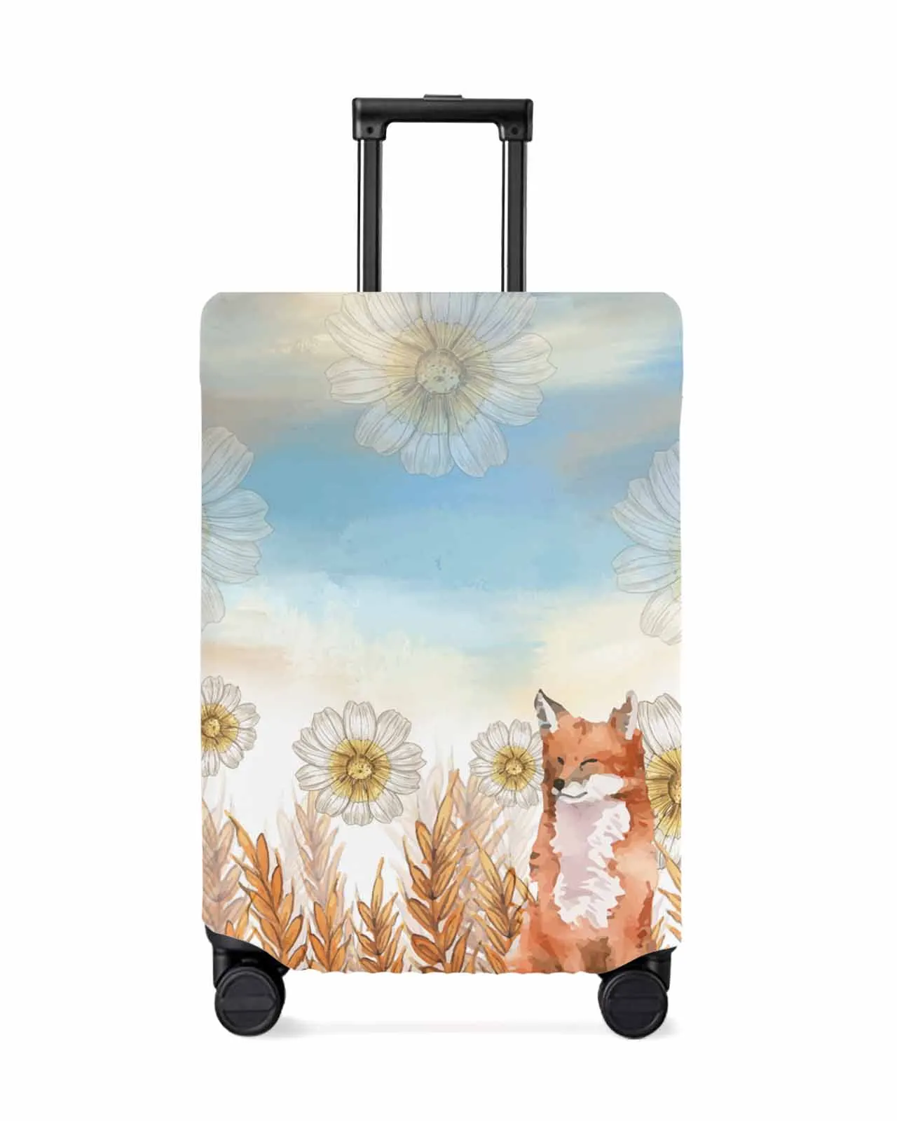 

Autumn Plant Wheat Ears Daisy Fox Watercolor Stretch Suitcase Protector Baggage Dust Case Cover For 18-32 Inch Travel