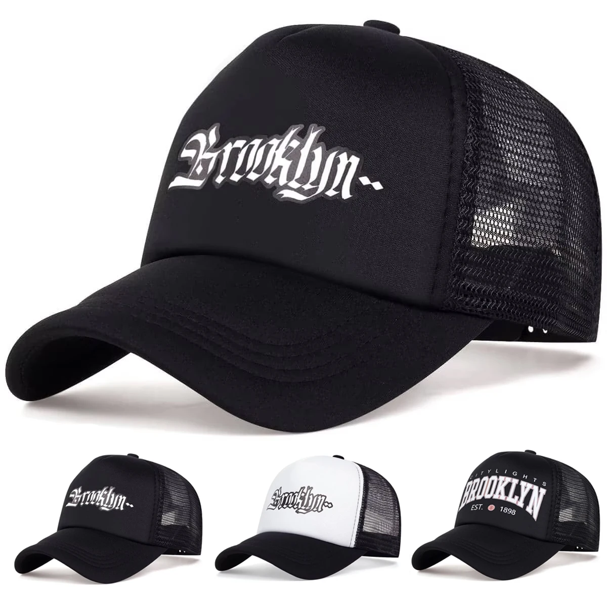Gorras de red de béisbol con estampado de letras Brooklyn Unisex, gorras informales ajustables para exteriores, gorra deportiva con protección solar para primavera y verano