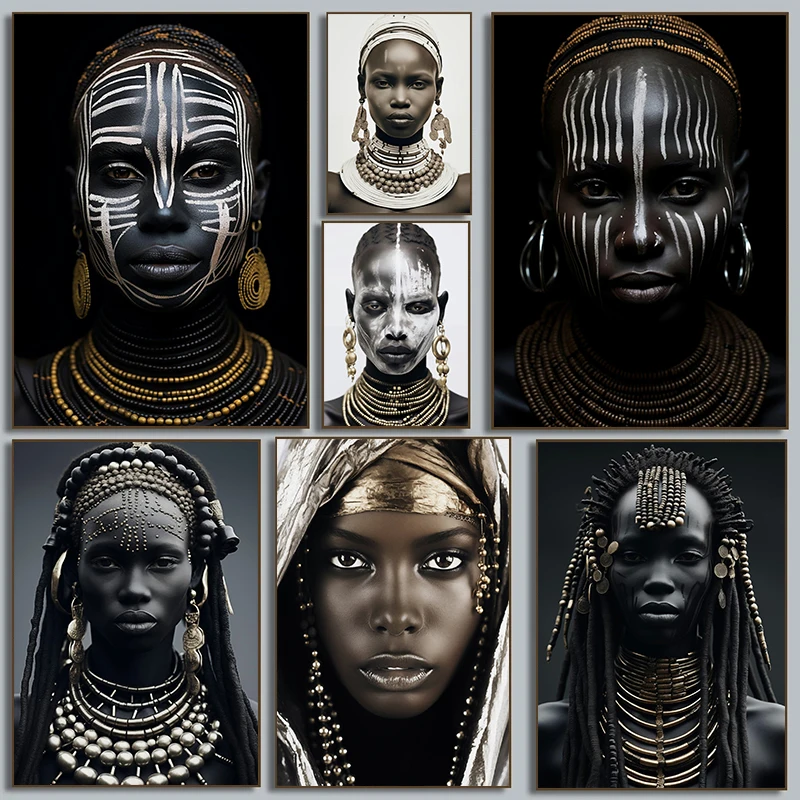 Classic African Tribe Personality Beauty Woman Posters Clothing Character Canvas Painting Wall Art Pictures Room Home Decoration