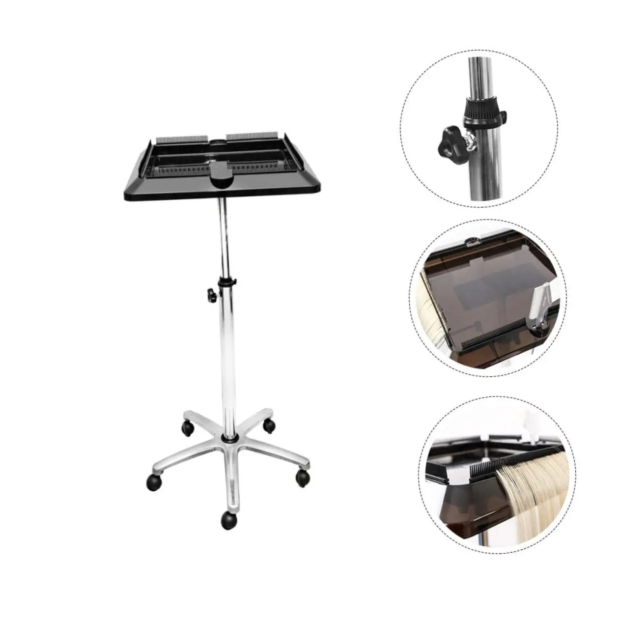 Mobile Barber Station Cart With Braid Hair Trays, Heavy Duty Adjustable Rolling Trolley for Salon, Barbershop & Tattoo Storage