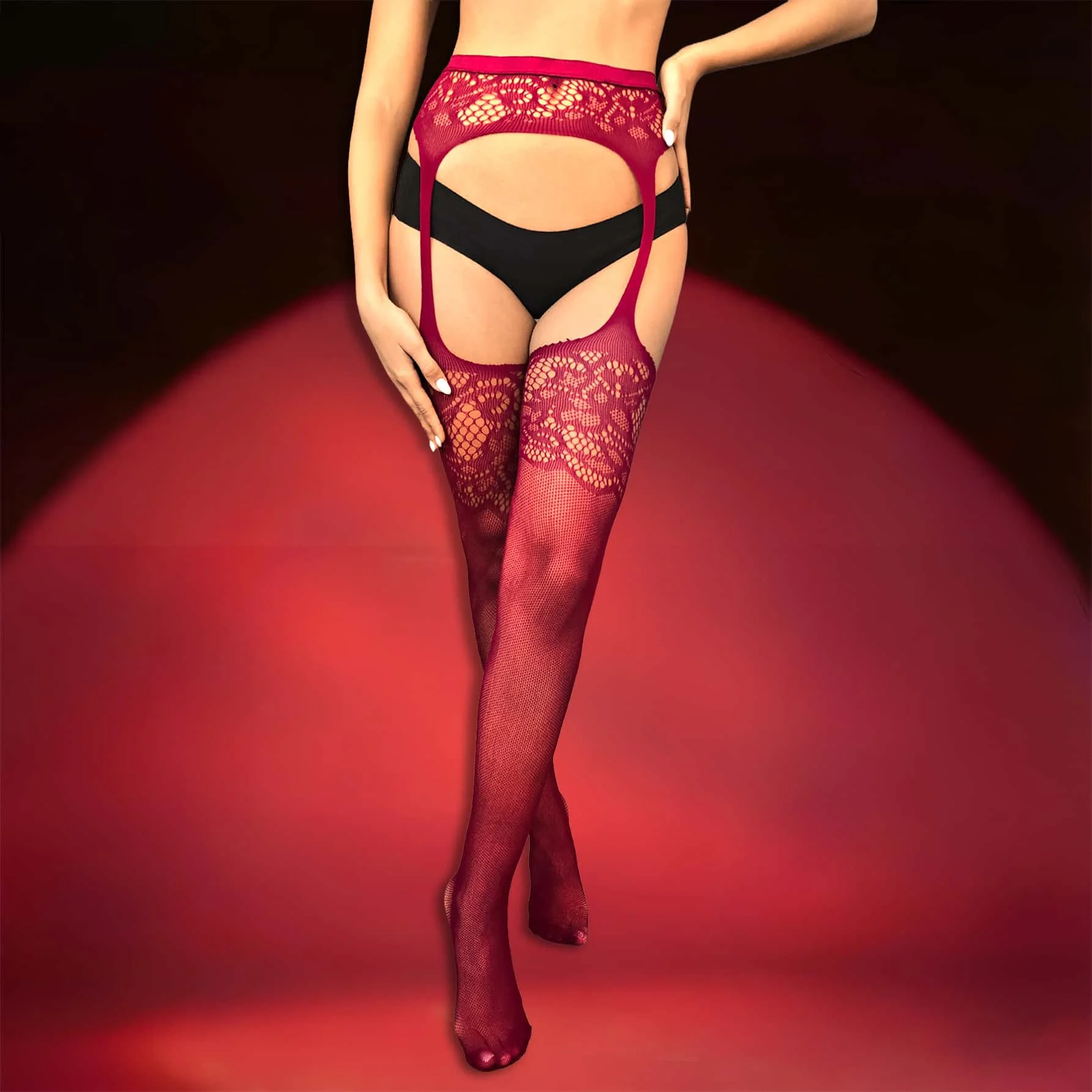 NEW Red Fishnet Stockings Garter Belt Christmas Sexy Suspender Pantyhose Lingerie Thigh High Sexy Tights for Women Plus Size 3XL