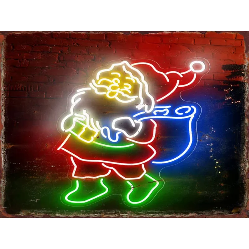 Christmas Metal Tin Sign Neon Santa Claus Xmas Tree Home Room Decoration Poster Pub Coffee Shop Wall Decor Plaque Gift