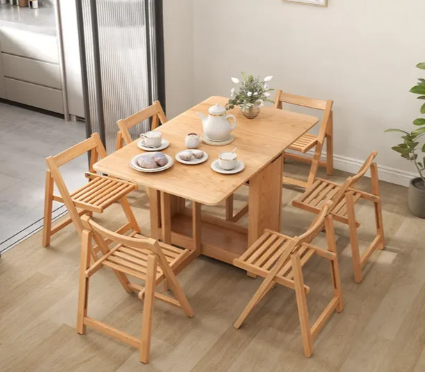 Solid Wood Folding Dining Table Houseuse Small-sized Dining Table Rectangular Folding Multifunctional Dining Table And Chair.