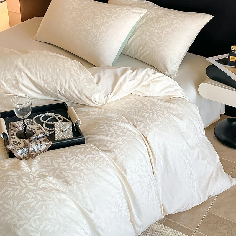 Set Seprai Putri Ins 100% Katun Warna Solid Ramah Kulit 4 Buah Set Seprai dengan 2 Sarung Bantal Ukuran Twin Double Queen