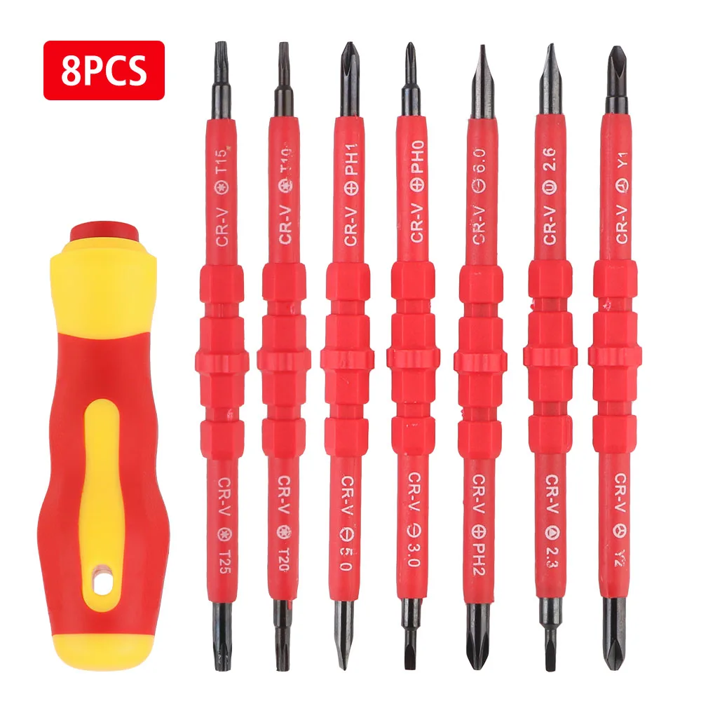 8pcs Chrome vanadium steel Insulated Screwdriver Set Electrician Repair Tools Kit Interchangeable Blade