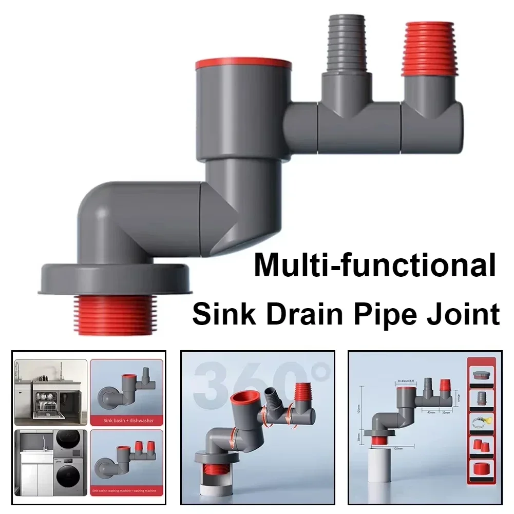 Floor Drain Pipe Multifunctional Connector Anti-odor Wall Drain Dish Basin Sink Dryer Dishwasher Washing Machine Three-way