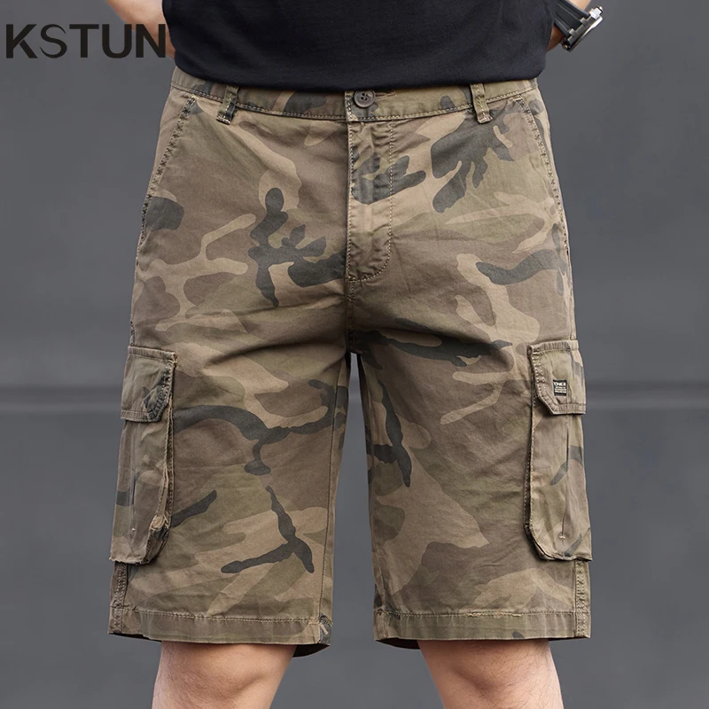

KSTUN Men's Summer Shorts Pants Straight Casual Camouflage Shorts 2025 Multi-Pockets Cargo Shorts For Man Clothing Trendy Kpop