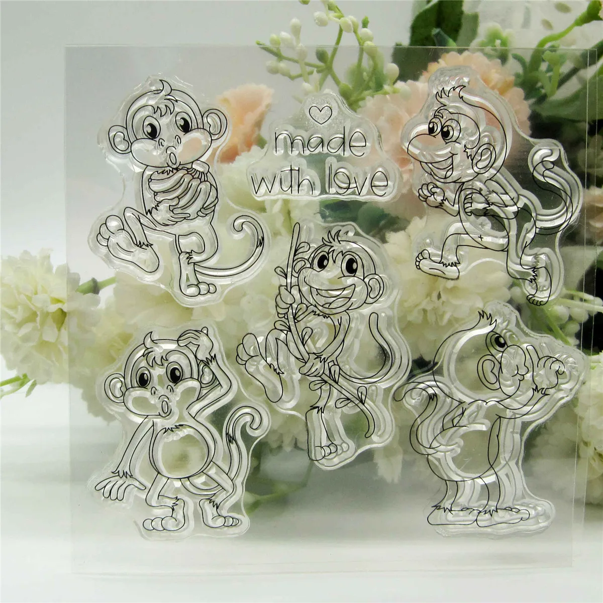 CustomClear małpa przezroczysta silikonowa gumowa stempel i metalowa matryca arkusz samoprzylepny Scrapbooking DIY uroczy wzór znaczek do albumu