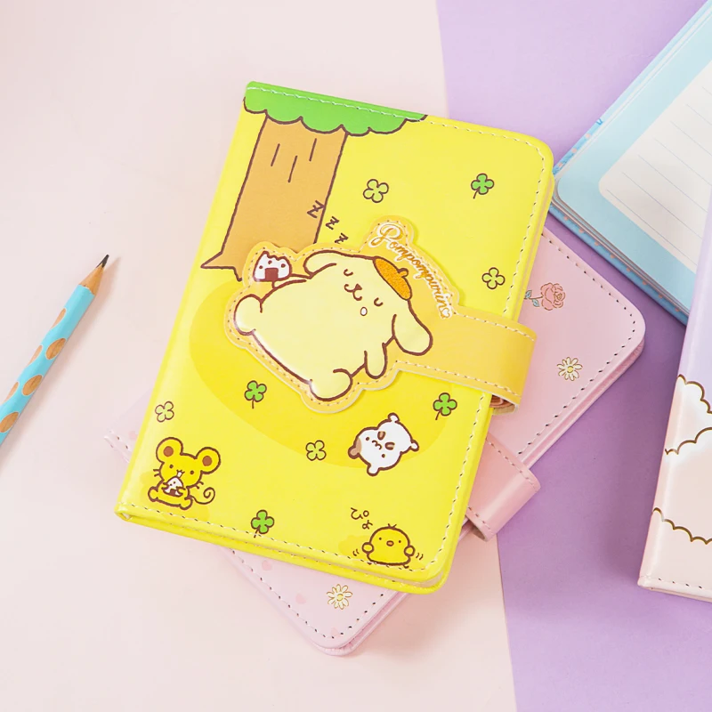 

2022 New Sanrioed Stationery Melody Notebook Cinnamoroll A6 Leather-Faced Record Book Kawaii Pompom Purin Notepad Hand Ledger