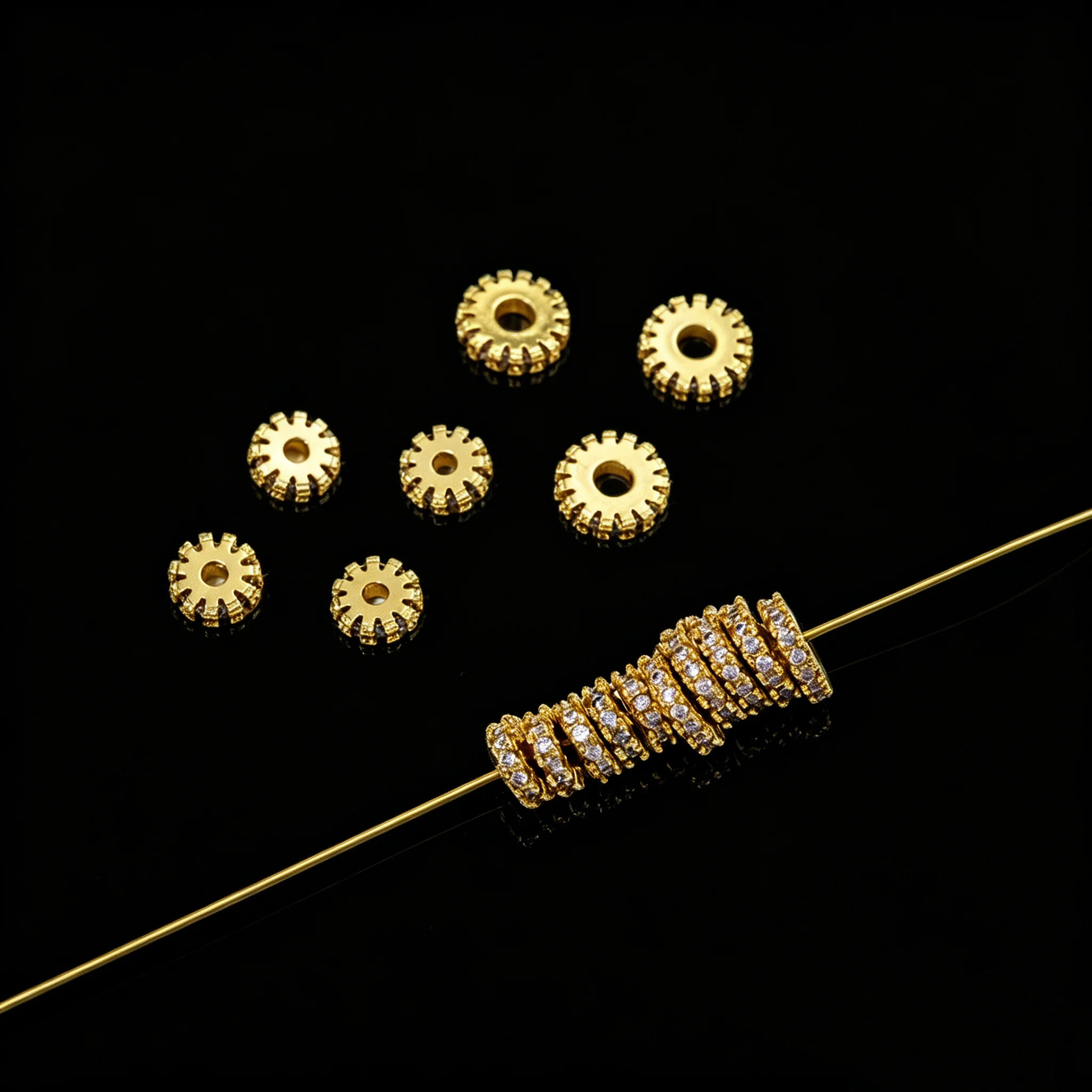 2 Stück/Set 18K vergoldete flache runde Abstandshalter-Metallperlen für DIY Armbänder, Halsketten, Schmuckherstellung, Zubehör, Bastelbedarf – Detail 4