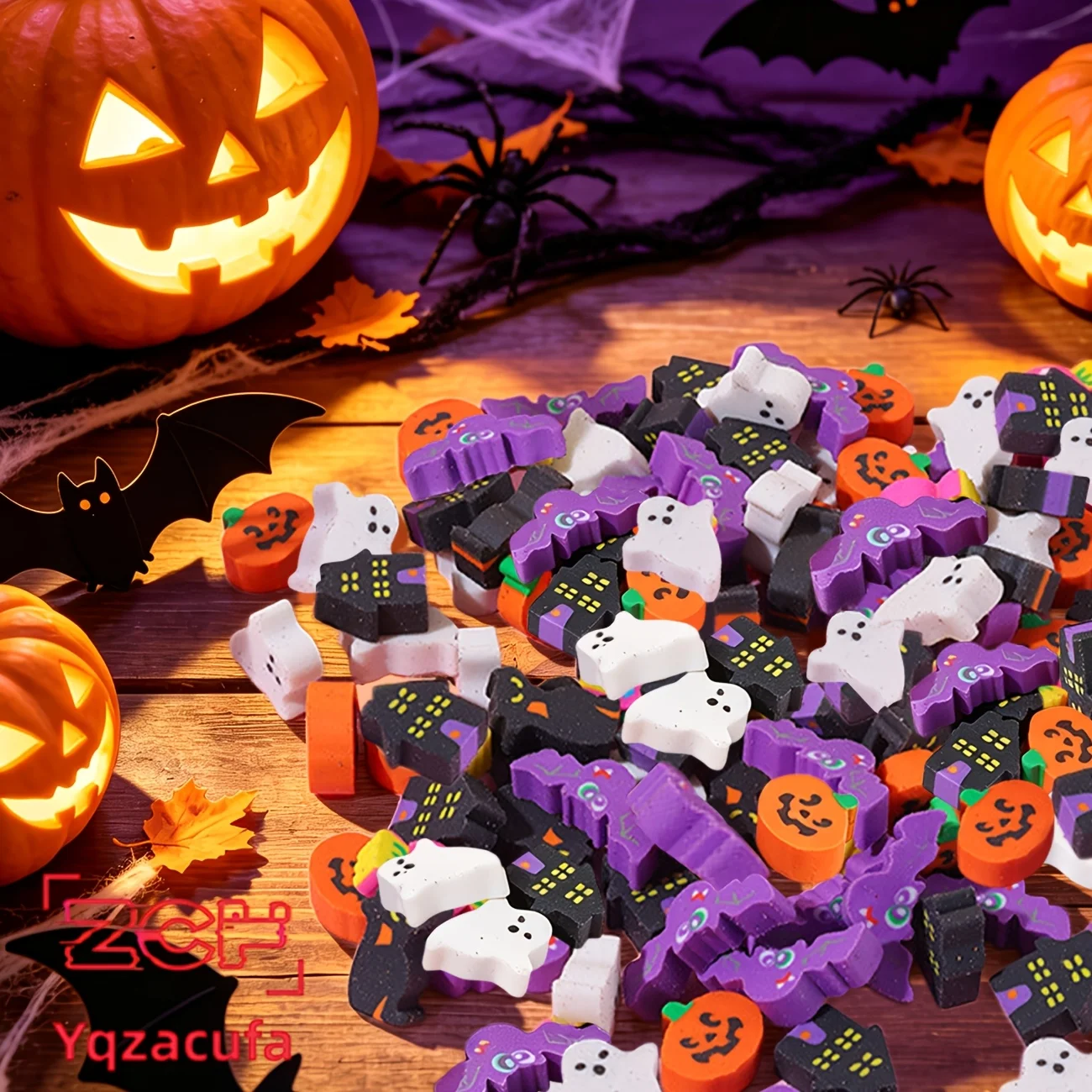 60pcs random Halloween-themed Mini Erasers, Styles Random, Halloween Gift, School Classroom Rewards, Back-to-school Season Gift