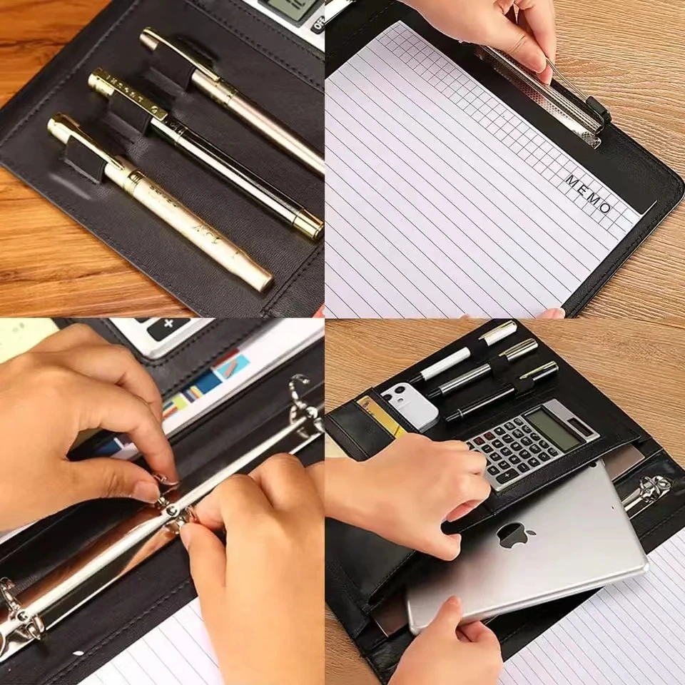 A4PU leather multi-purpose binder zipper combination office notebook multi-purpose folder circular binder office folder A4 box