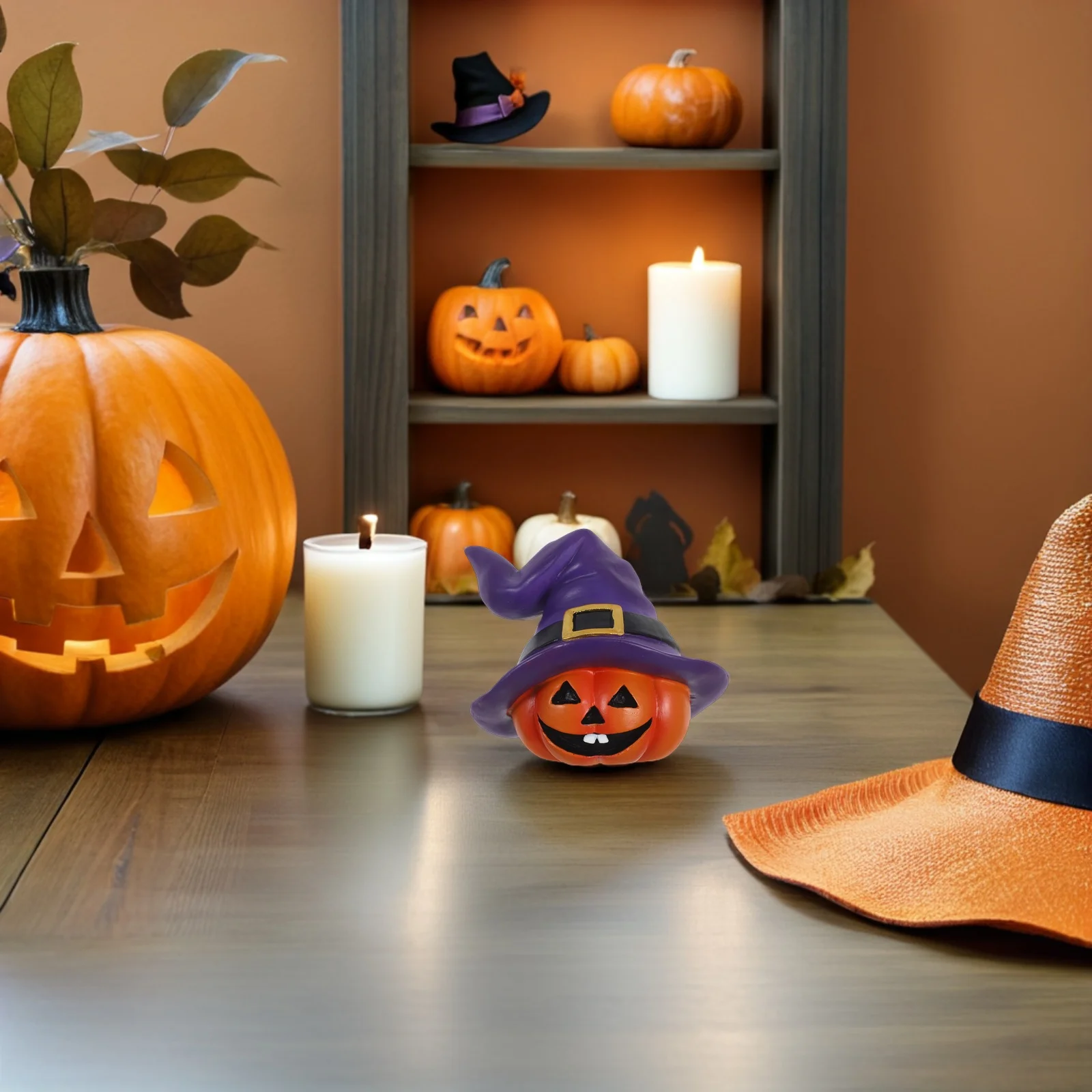 

Hat Pumpkin Ornaments Halloween Decor House Statue Desktop Haunted Ghost Figurine for Resin Decorations Witch