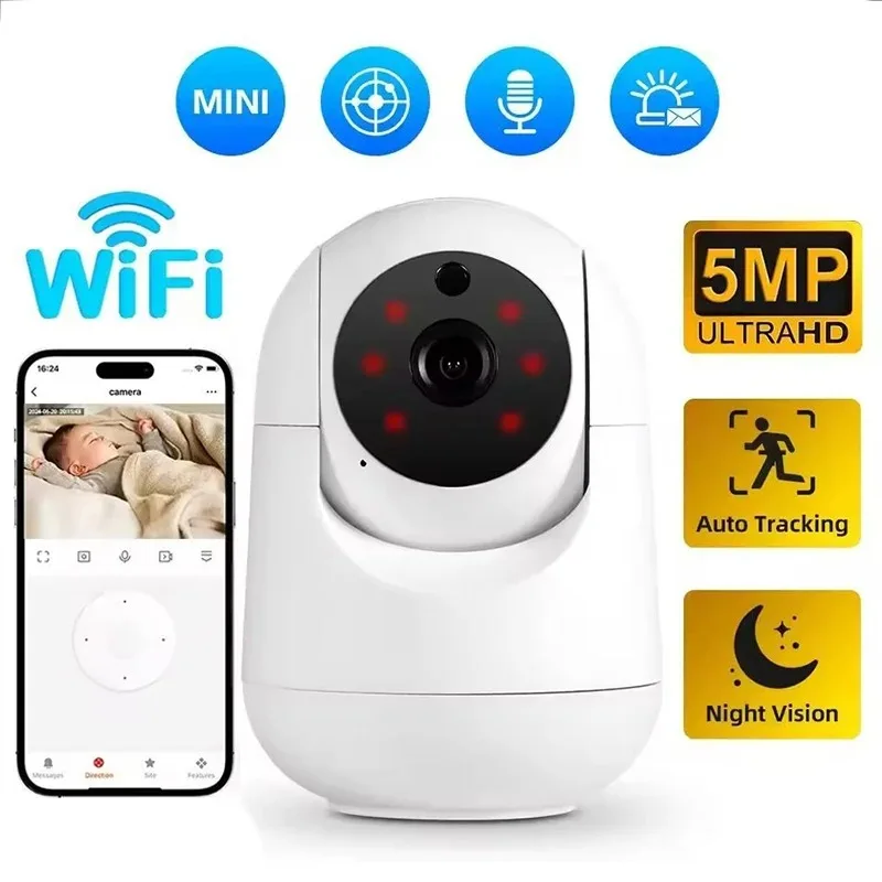 Caméra WiFi 5MP, caméra de surveillance IP sans fil intelligente pour la maison, détection AI, suivi automatique, sécur…