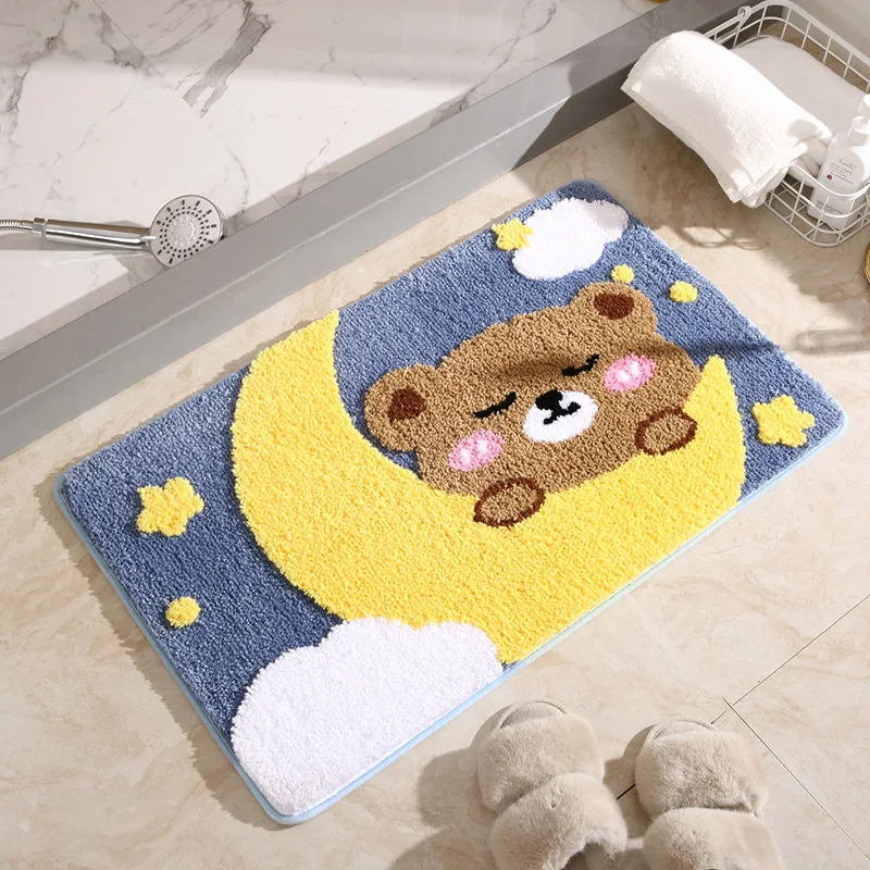 Inyahome Bath Mat Cute Bear Bathroom Rugs Non Slip Absorbent Bath Rugs Funny Bathroom Absorbent Thick Shaggy Cozy Floor Mats