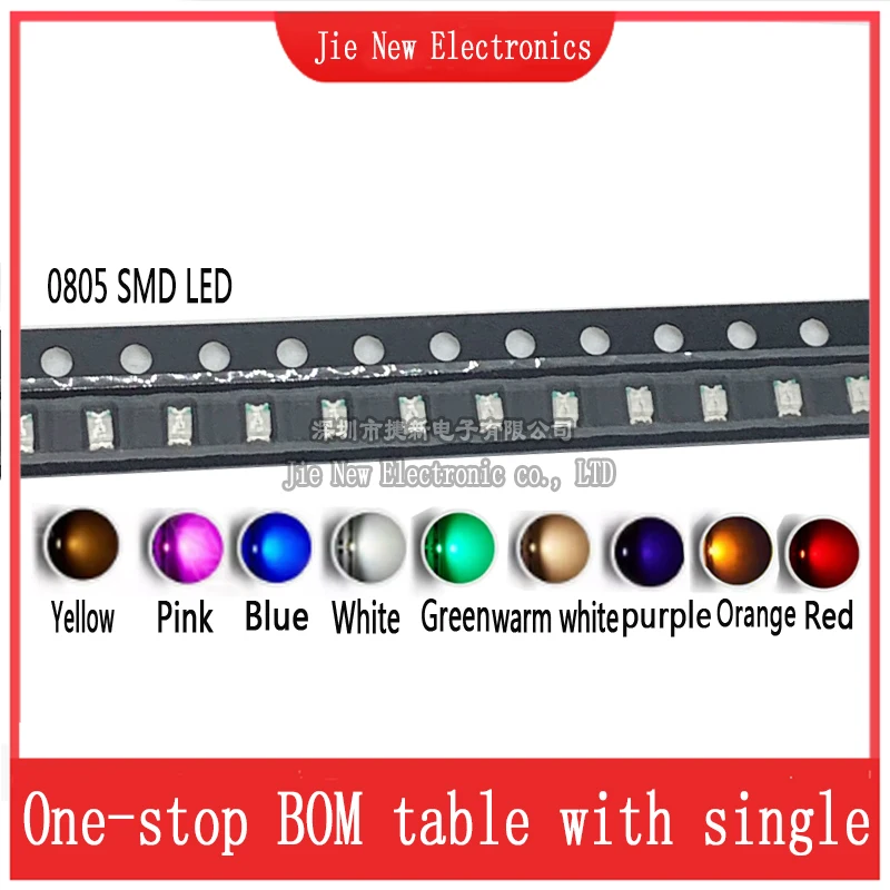 100PCS 0805 SMD LED Warm White Pink Purple Red Yellow Green White Blue Orange light emitting diode