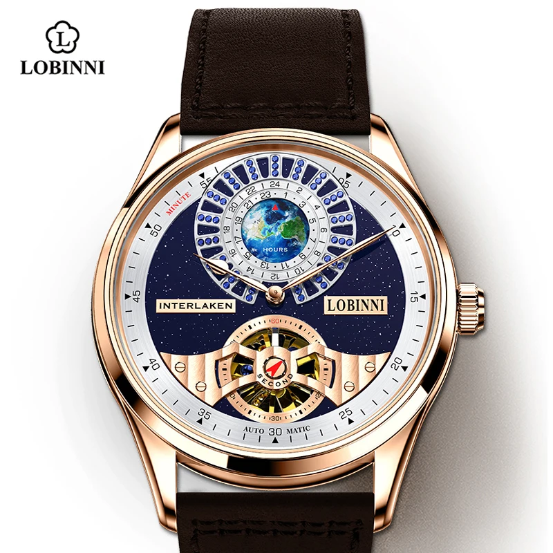 

LOBINNI Tourbillon Classic Luxury Men's Automatic Watch Sapphire Glass Mechanical Wristwatch Genuine Leather Skeleton Watches