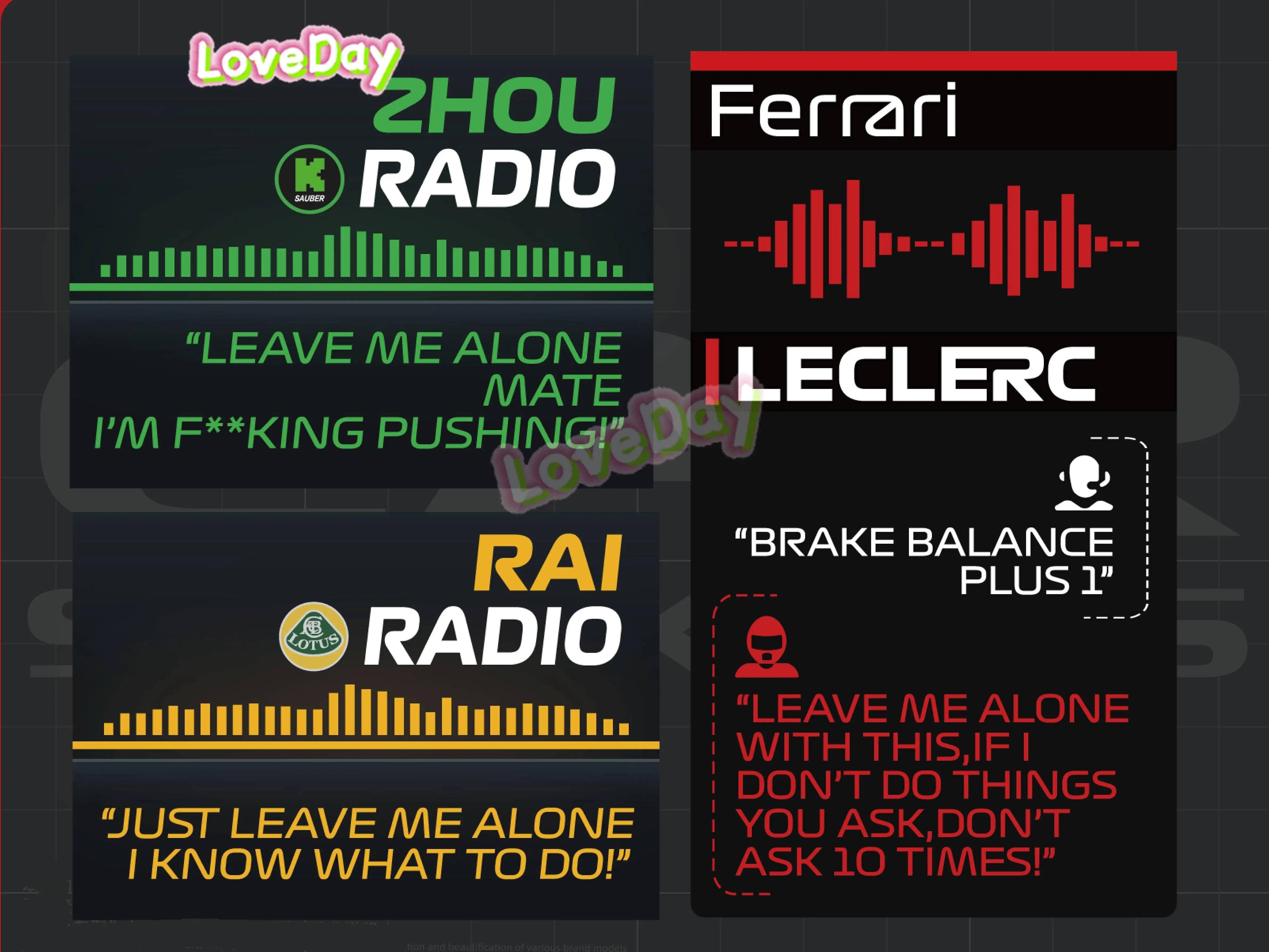 

F1 Racing Driver TR Call Voice Sticker LEAVE ME ALONE Vinyl Motorcycle Sticker Decal Car Glass Sticker