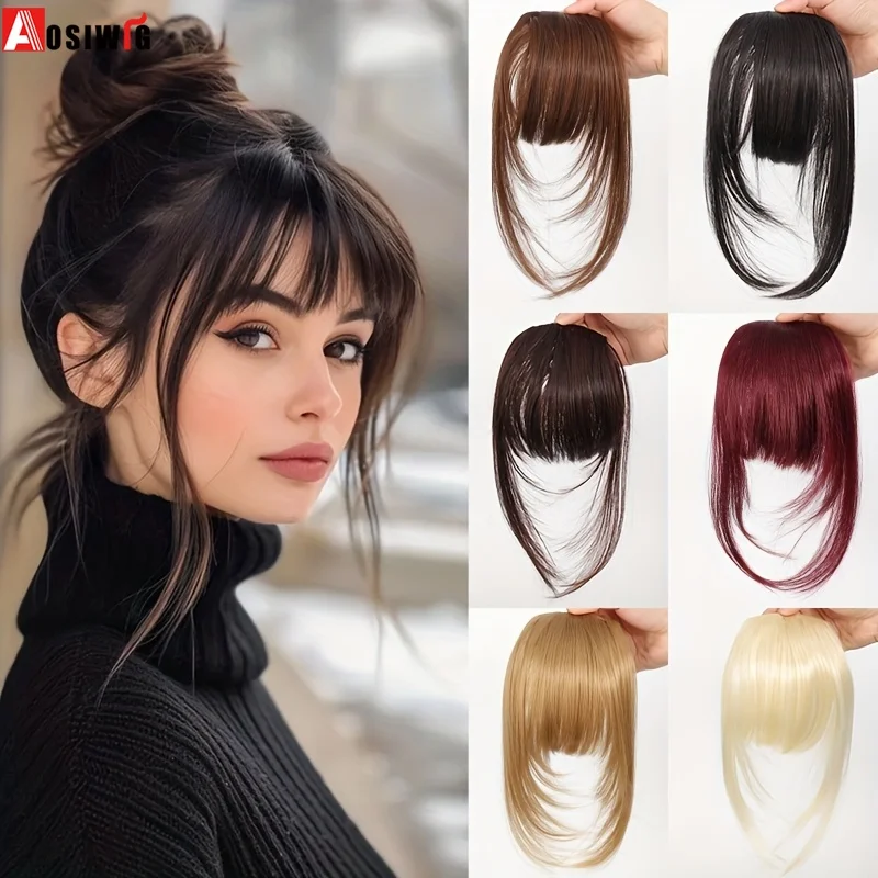 

Aosiwig синтетические заколки для наращивания челки, прямые искусственные накладные волосы, черные натуральные волосы, бахрома, аксессуары для челки для женщин