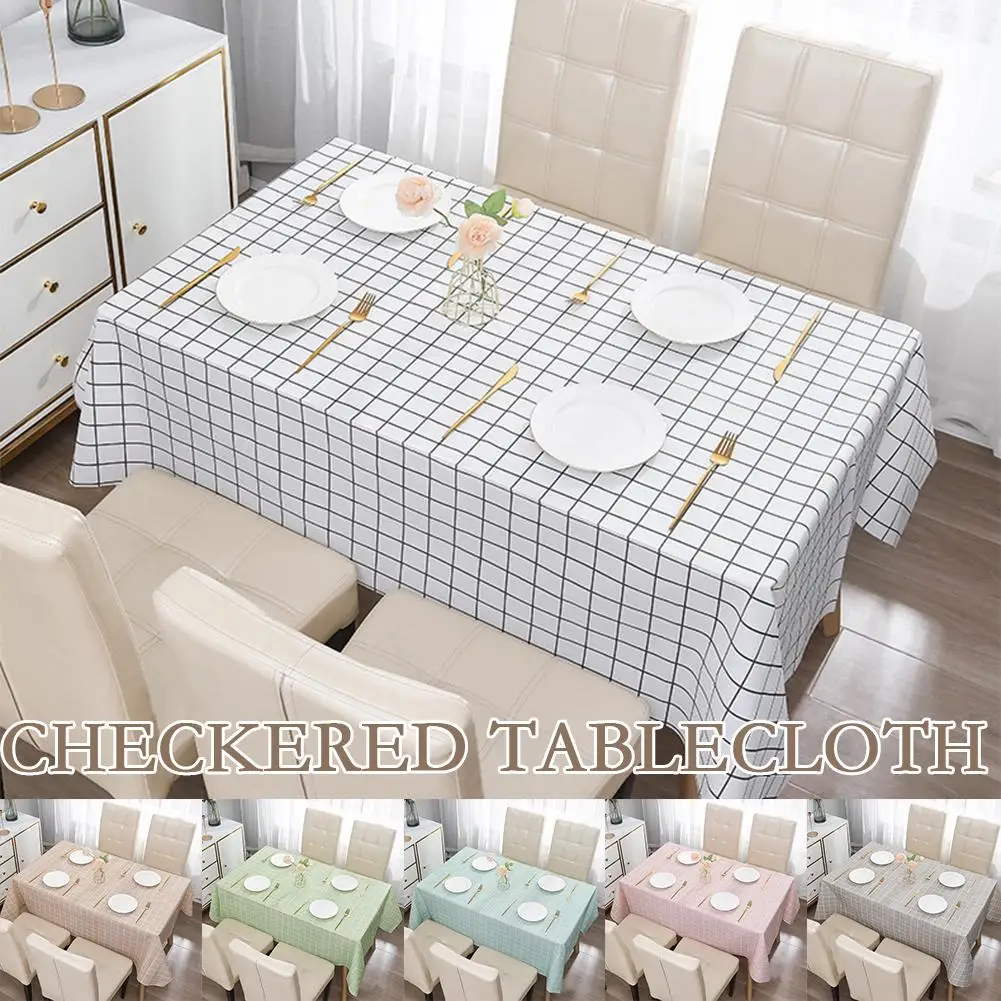 Checkered Tablecloth No Wash Waterproof Oil Dust Prevention Checkered Mat Table Table Cloth Dining Coffee P8Y8