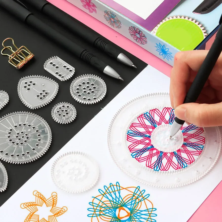 22pcs Transparent Spirograph Set Multi Stencilled Painting Ruler Amazing Drawing Stationery Design Arts Kit Children Gift JXB