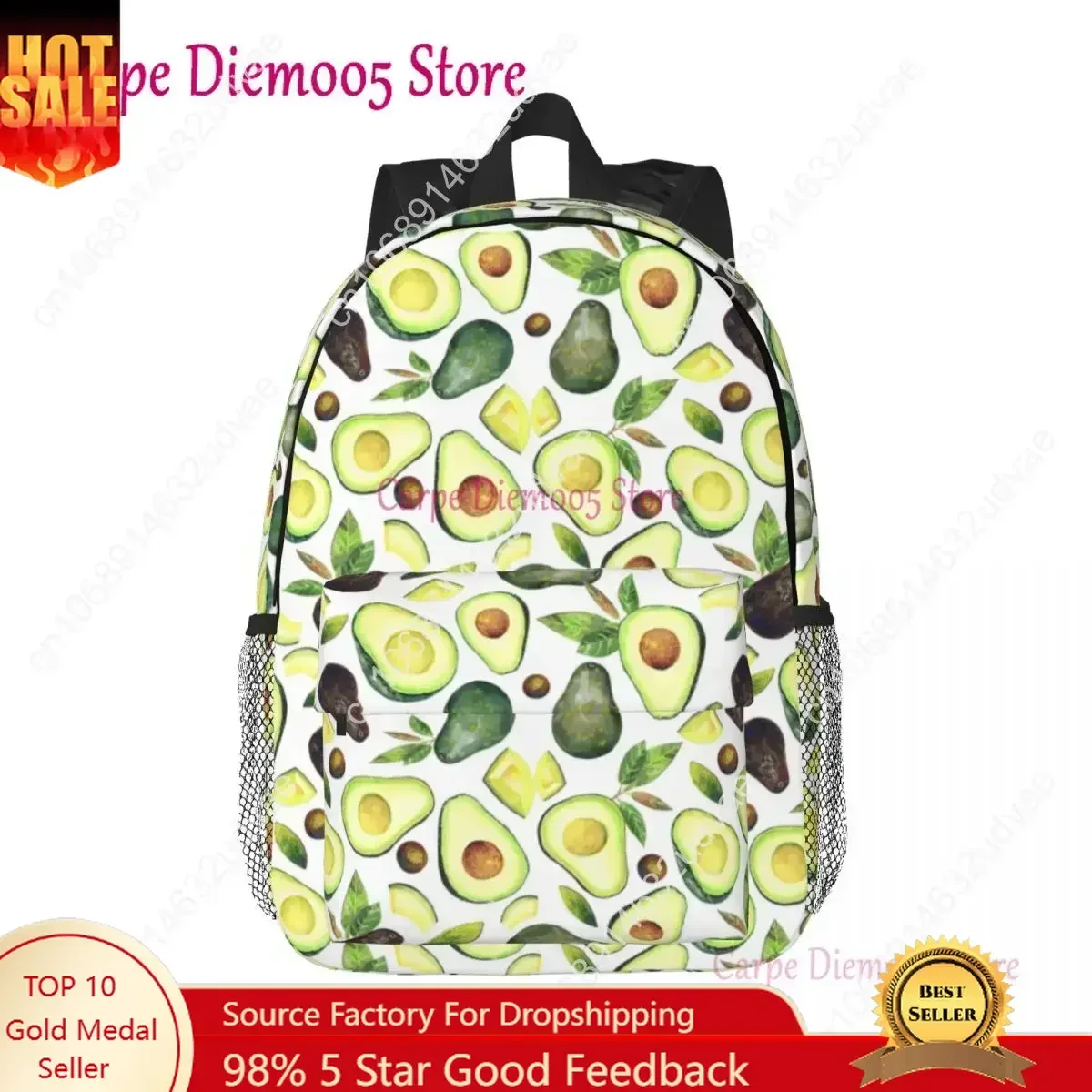 Watercolor Avocado Face Pattern Travel Backpack Men Women School Laptop Bookbag College Student Daypack Bags