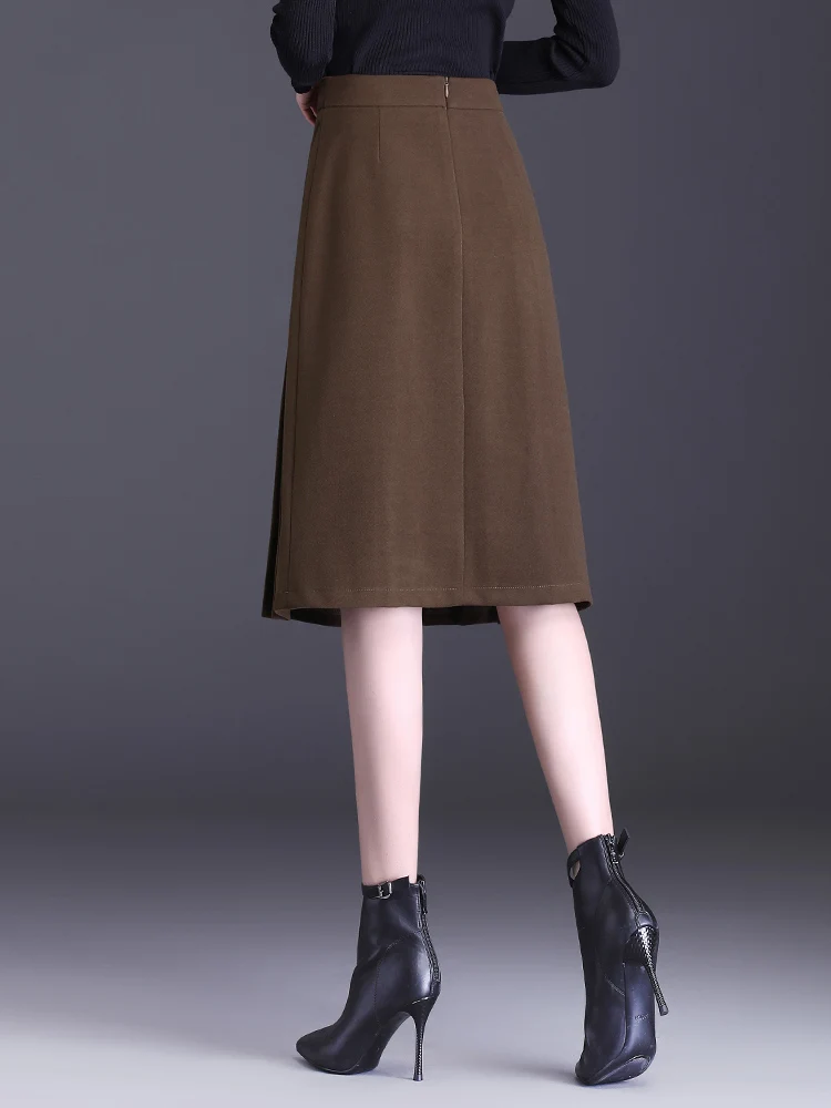 Womens Autumn/Winter Black/Camel Woolen A-line Skirt Fashion High Waist Ladies S M L XL XXL 3XL Size Female knee-length Skirt