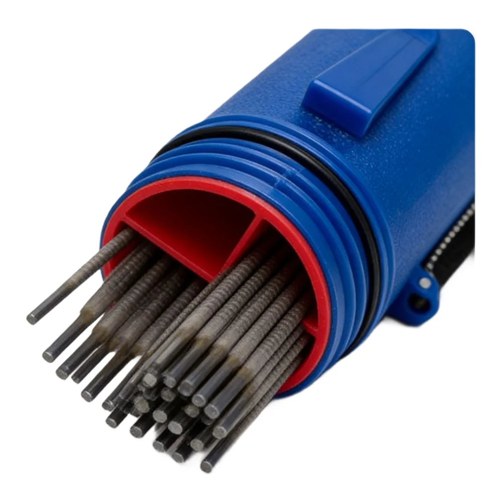 Heavy Duty Plastic Welding Electrode Storage Box 4.5kg Load Carrying Clip MMA Rod Container With Size Indicator Scale