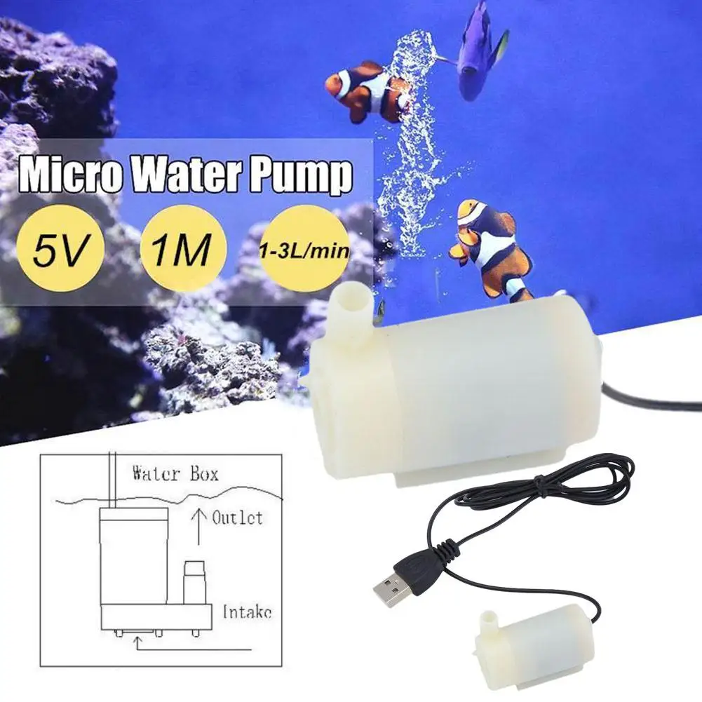 Super Quiet DC 5V USB Brushless Motor Pump Portable Tank Fish Hydroponic Water Fountain Submersible Pump Water Circulating W0P9