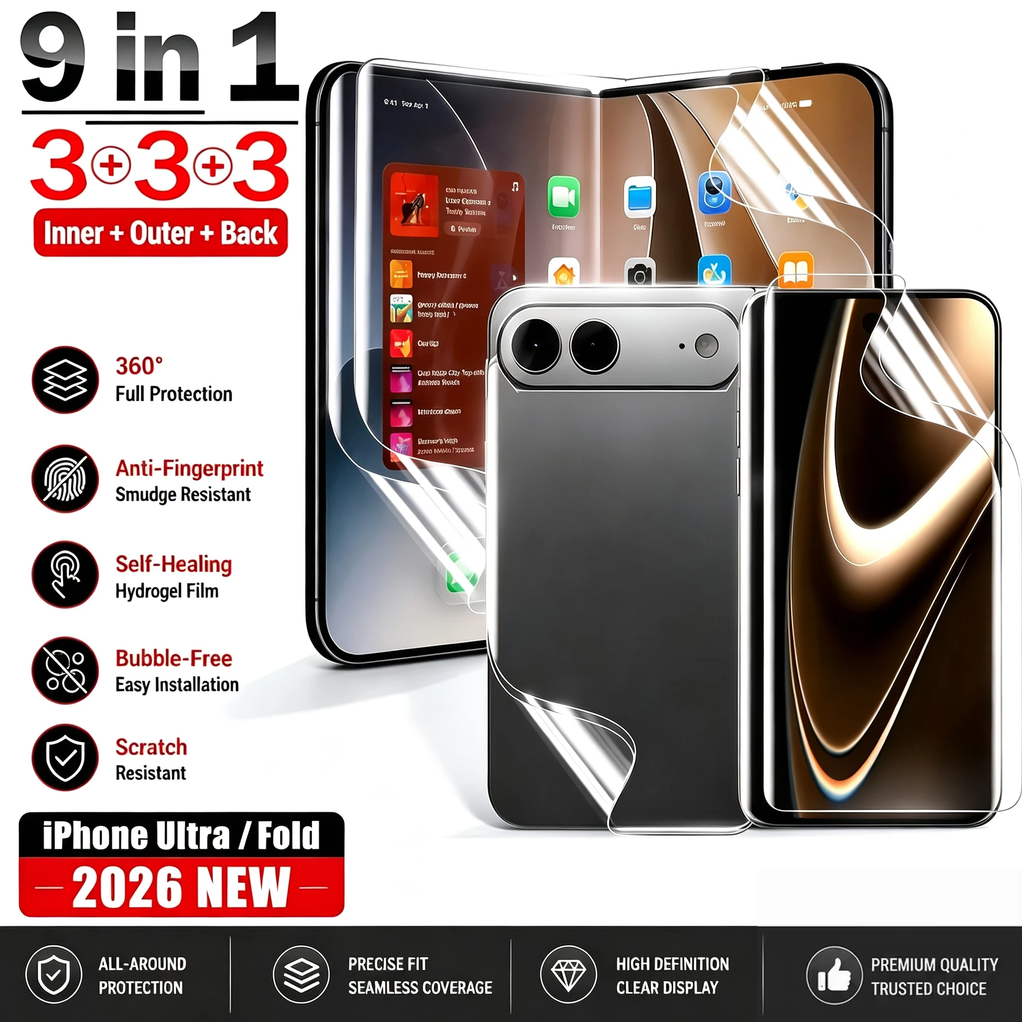 1-3 Sets HD Clear Hydrogel-Folie für iPhone Duo Fold, weiche TPU-Displayschutzfolien für iPhone Ultra 18 Fold Duo, kratzfeste Folien