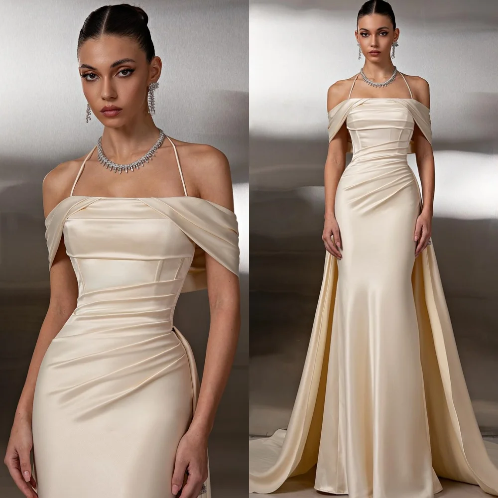 

Индивидуальные темпераментные атласные вечерние платья, роскошные платья с лямкой на шее и открытыми плечами, платья для выпускного вечера, современные платья для особых случаев