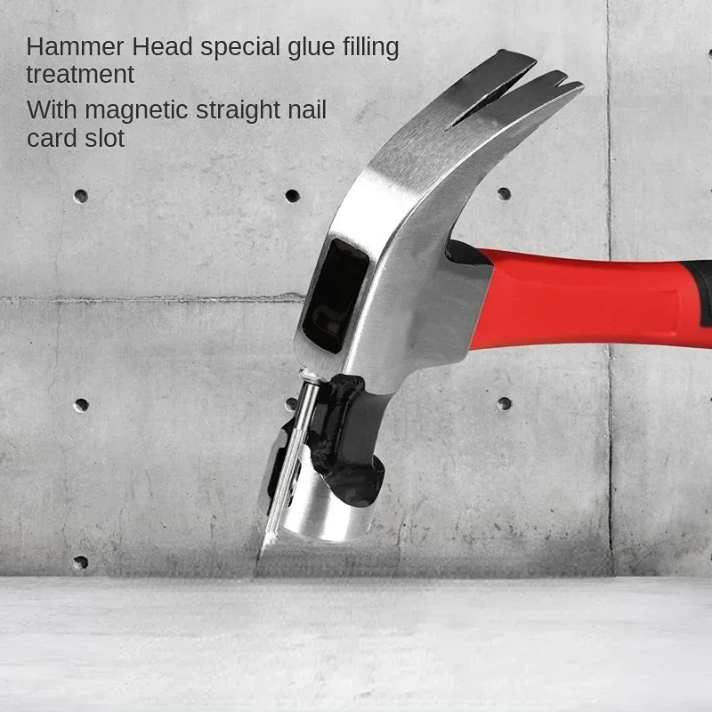 8/16/20oz Red Fiber Handle Magnetic Claw Hammer with Card Slot Professional Nail Hammer Multifunction Woodworking Hand Tools