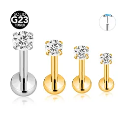 ASTM F136 G23 Titanium Round CZ Zircon Threadless Piercing Moon Pin Push in Labret Stud Conch Daith Earring 16G 18G 20G