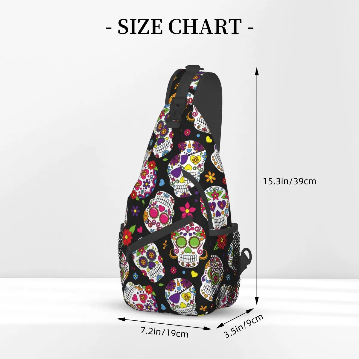 Day Of The Dead Sugar Skull Small Sling Bag Chest Crossbody Shoulder Backpack Outdoor Sports Daypacks Skeleton Printed Satchel