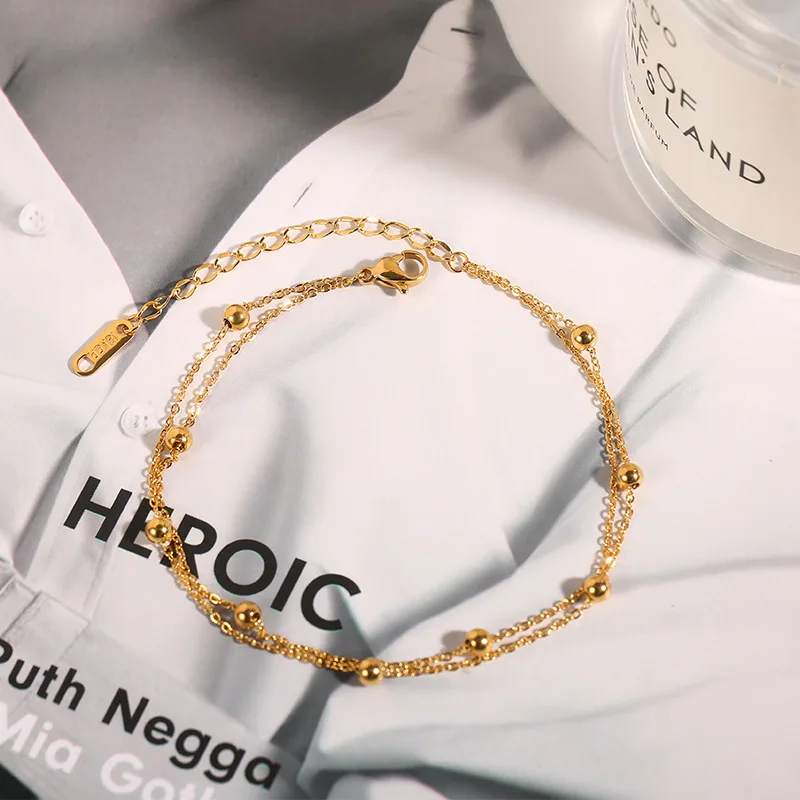 316L Edelstahl Kugelkette Fußkettchen Damen einfache geschichtete dünne Perlen Fußkettchen Schmuck Großhandel