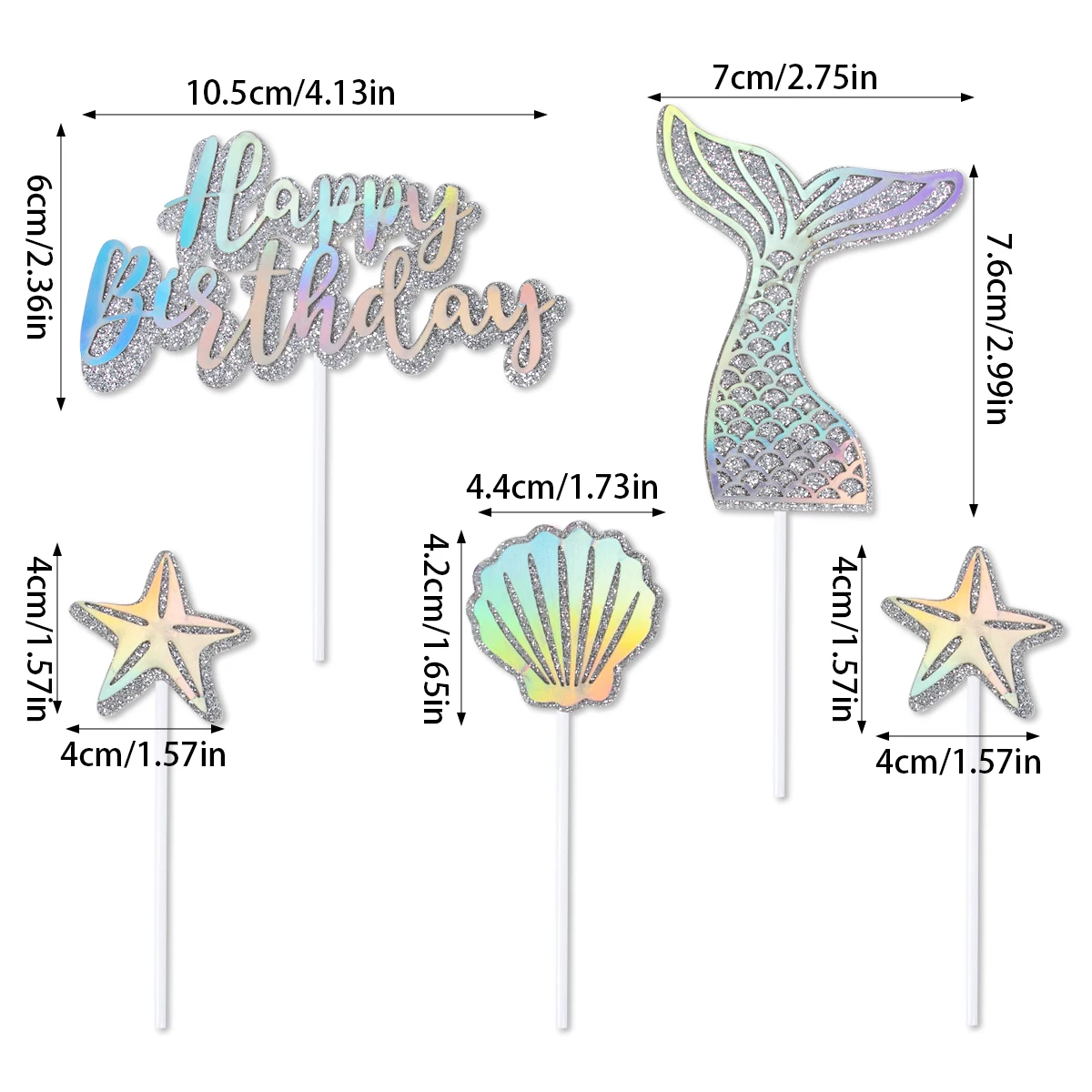 Glitter Mermaid Cake Topper Mermaid Tail Shell Happy Birthday Cupcake Topper For Birthday Dessert Cake Decoration Under the Sea view 2