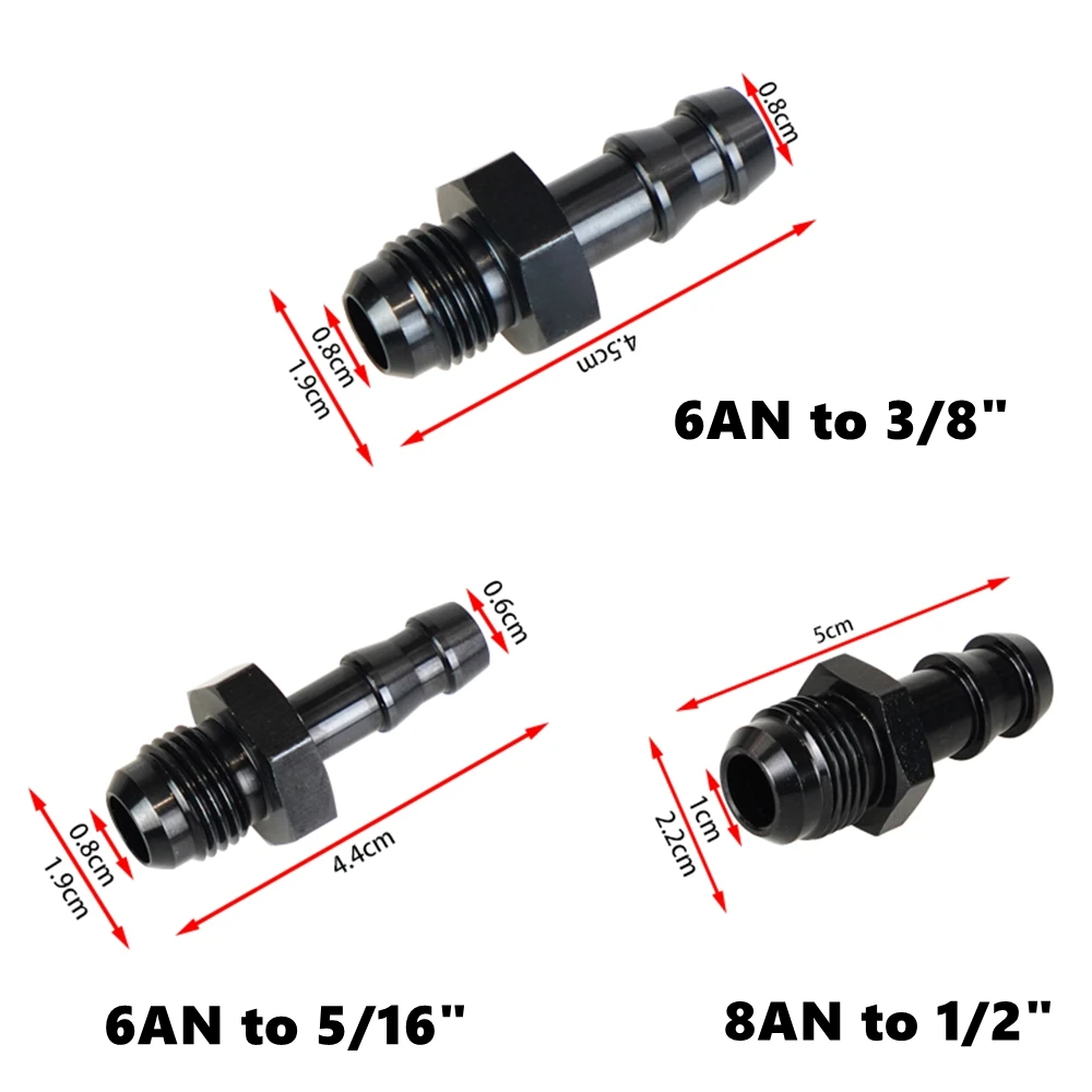 6AN Adapters Flare to 3/8 Hose Barb Fittings Aluminum Fuel Line -8 AN Male to 1/2