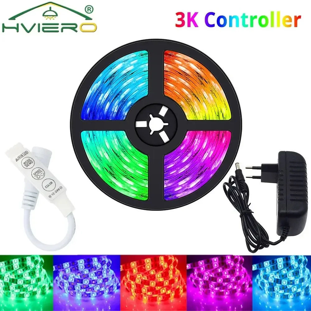 5M 10M LED Strip 5050 RGB Light Flexible Ribbon Stripe DC 12V Diode Tapes 150Led 3Key Controller BackLight Lamps Night Lighting