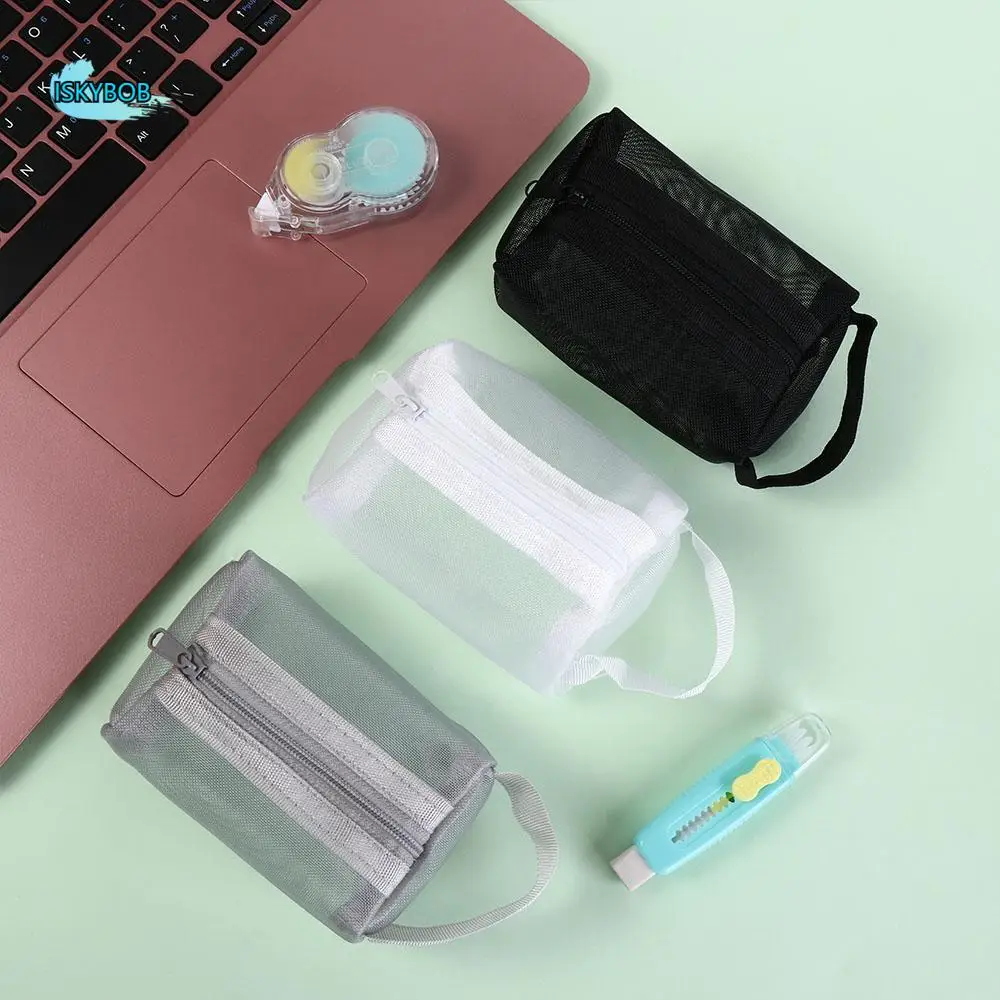 

Transparent Mesh Storage Bag ID Credit Card Holder Nylon Small Coin Purse Lipstick Bag Zipper Pouch Transparent Cosmetic Bag