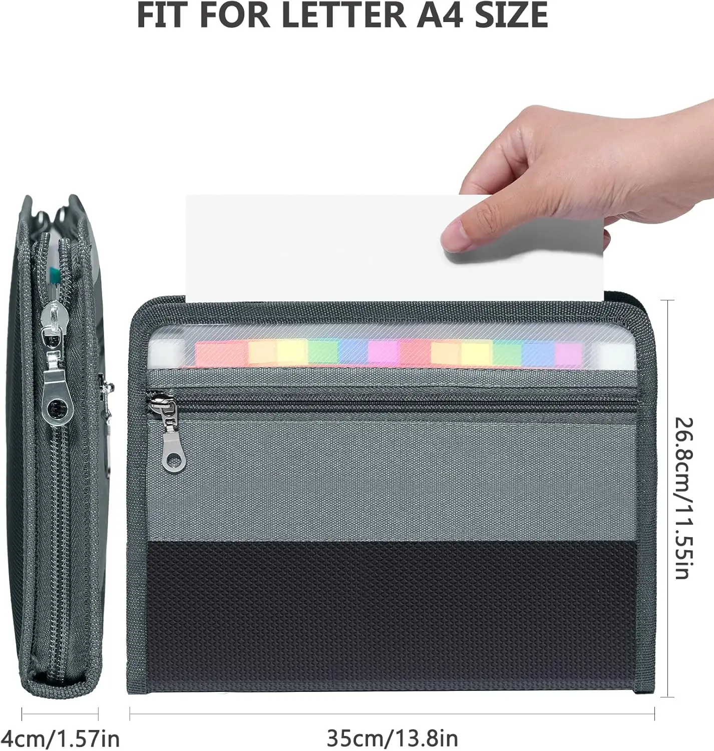 Expanding File Folders,13 Pockets File Organizer with Zipper,A4 Letter Size Document Folder, 24pcs Multicolor Labels for Office